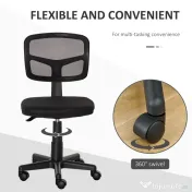 Vinsetto Scaun Ergonomic de Birou din Plasă, Fără Cotiere, Înălțime Ajustabilă, Negru | Aosom Romania 