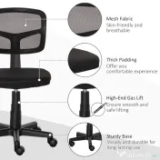 Vinsetto Scaun Ergonomic de Birou din Plasă, Fără Cotiere, Înălțime Ajustabilă, Negru | Aosom Romania 