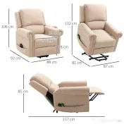 HOMCOM Scaun Electric, Rabatabil la 135° cu Telecomandă, Suport pentru Picioare și 8 Puncte de Masaj, 85x94,5x103 cm, Maro Deschis | Aosom Romania