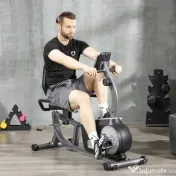 HOMCOM Bicicletă de Exerciții Înclinată Orizontală cu 8 Nivele de Rezistență, Monitor LCD și Scaun Reglabil, 122-137x62x103 cm, Gri | Aosom Romania