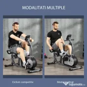 HOMCOM Bicicletă de Exerciții Înclinată Orizontală cu 8 Nivele de Rezistență, Monitor LCD și Scaun Reglabil, 122-137x62x103 cm, Gri | Aosom Romania