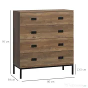 HOMCOM Comoda, unitate de depozitare cu 4 sertare cu cadru metalic pentru dormitor, sufragerie, maro 