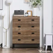 HOMCOM Comoda, unitate de depozitare cu 4 sertare cu cadru metalic pentru dormitor, sufragerie, maro 