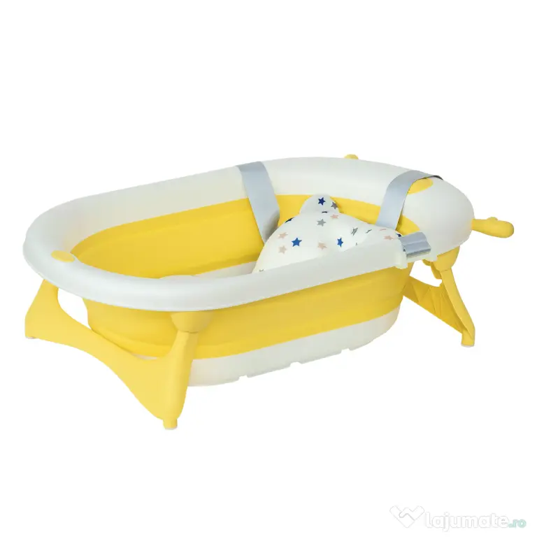 HOMCOM Cadă Pliabilă pentru Bebeluși 0-3 Ani, cu Indicator de Temperatură și Pernuță, Alb, 81.5x50.5x23.5 cm, Design Ergonomic | Aosom Romania