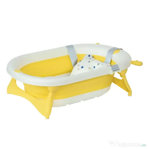 HOMCOM Cadă Pliabilă pentru Bebeluși 0-3 Ani, cu Indicator de Temperatură și Pernuță, Alb, 81.5x50.5x23.5 cm, Design Ergonomic | Aosom Romania