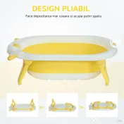 HOMCOM Cadă Pliabilă pentru Bebeluși 0-3 Ani, cu Indicator de Temperatură și Pernuță, Alb, 81.5x50.5x23.5 cm, Design Ergonomic | Aosom Romania