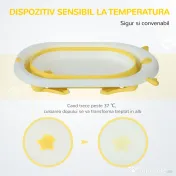 HOMCOM Cadă Pliabilă pentru Bebeluși 0-3 Ani, cu Indicator de Temperatură și Pernuță, Alb, 81.5x50.5x23.5 cm, Design Ergonomic | Aosom Romania