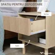 HOMCOM Noptiera moderna, cu sertar si raft, masuta laterala pentru camera de zi, dormitor, natural 
