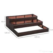 Pat de Gradina Inaltat Outsunny cu 3 Niveluri, Jardiniera din Ratan Sintetic, 120x120x40cm, Gri | Aosom Romania