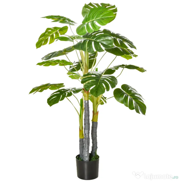HOMCOM Monastera Planta Artificiala de Interior si Exterior, Planta Artificiala cu efect Realist cu 20 de Frunze, 120 cm