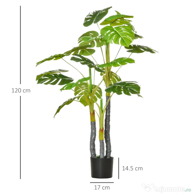 HOMCOM Monastera Planta Artificiala de Interior si Exterior, Planta Artificiala cu efect Realist cu 20 de Frunze, 120 cm