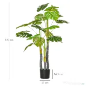 HOMCOM Monastera Planta Artificiala de Interior si Exterior, Planta Artificiala cu efect Realist cu 20 de Frunze, 120 cm 