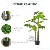 HOMCOM Monastera Planta Artificiala de Interior si Exterior, Planta Artificiala cu efect Realist cu 20 de Frunze, 120 cm 