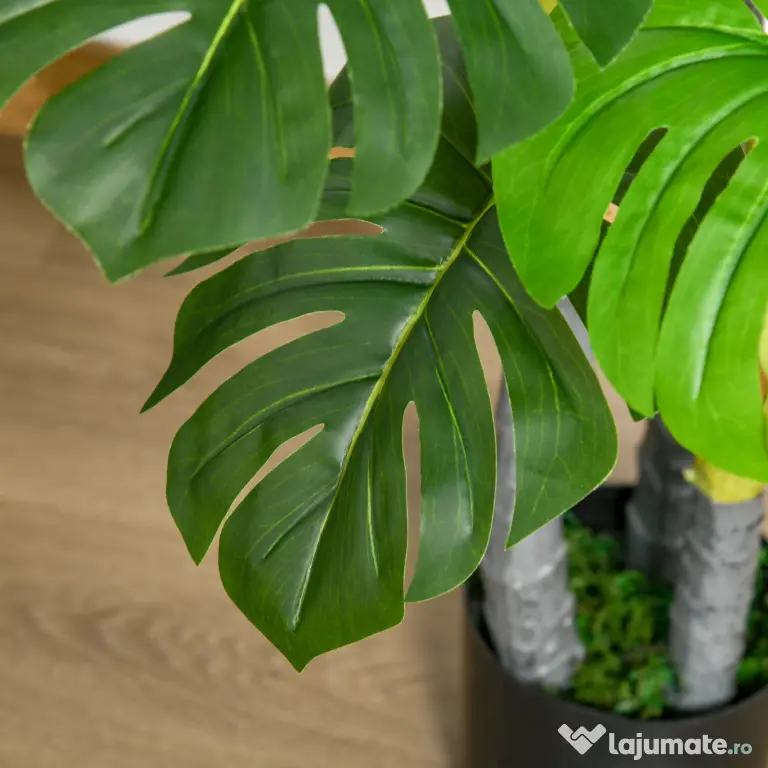 HOMCOM Monastera Planta Artificiala de Interior si Exterior, Planta Artificiala cu efect Realist cu 20 de Frunze, 120 cm