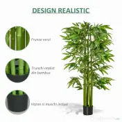 HOMCOM planta artificiala de bambus, cu ghiveci, 160cm, verde 