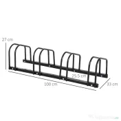 HOMCOM Suport de parcare pentru 4 biciclete din otel, 110x33x27 cm, negru 