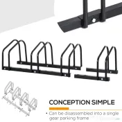 HOMCOM Suport de parcare pentru 4 biciclete din otel, 110x33x27 cm, negru 