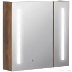 kleankin Oglindă de baie cu lumini LED reglabile, 2 uși și raft reglabil, 70x15x65cm, maro