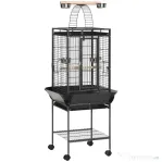PawHut Colivie pentru Peruşi cu 2 Stinghii și Scară în Arc, din Oțel, 62,5x62,5x156 cm, Gri