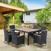 Outsunny Set Mobilier Gradina 7 Piese – Ratan, Lemn & Perne Moi