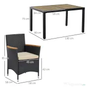 Outsunny Set Mobilier Gradina 7 Piese – Ratan, Lemn & Perne Moi