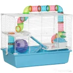PawHut Cușcă Mare pentru Hamsteri și Șoareci, Habitat pe 3 Niveluri din Oțel pentru Animale Mici cu Roată, Căsuță și Platforme Incluse