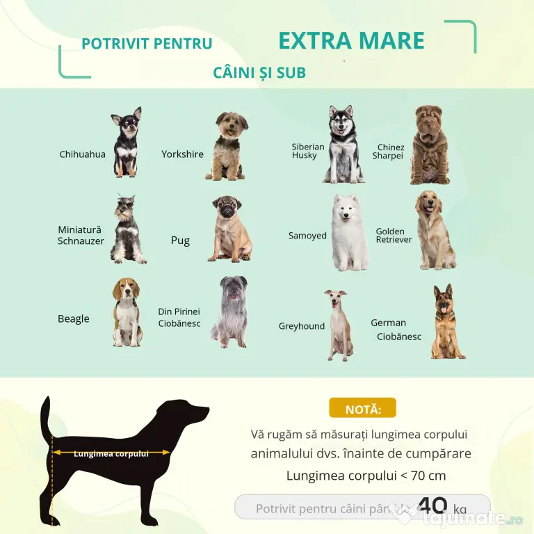 PawHut Saltea pliabila pentru caini, spatii interioare si exterioare, material care permite trecerea aerului, 130x90x20cm, pana la 32kg