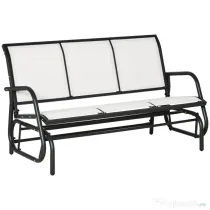 Outsunny Banca Balansoar de Gradina 3 Locuri din Metal si Tesatura, 147x70x85cm, Bej