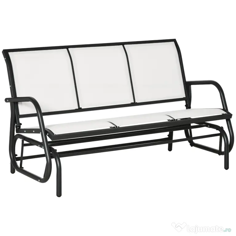 Outsunny Bancă Balansoar de Grădina cu 3 Locuri din Metal și Țesătură, 151x75x85 cm, Alb | Aosom Romania