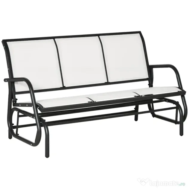 Outsunny Bancă Balansoar de Grădina cu 3 Locuri din Metal și Țesătură, 151x75x85 cm, Alb | Aosom Romania