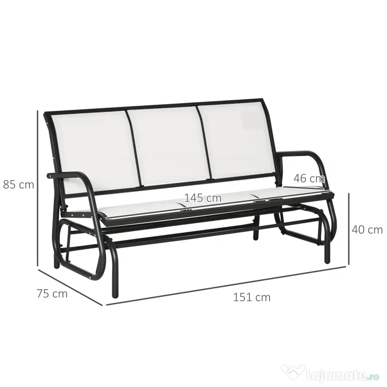 Outsunny Bancă Balansoar de Grădina cu 3 Locuri din Metal și Țesătură, 151x75x85 cm, Alb | Aosom Romania