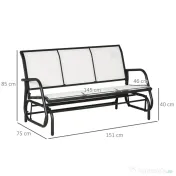 Outsunny Bancă Balansoar de Grădina cu 3 Locuri din Metal și Țesătură, 151x75x85 cm, Alb | Aosom Romania 