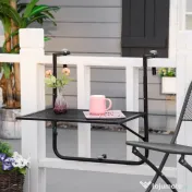 Outsunny Masă Pliabilă pentru Balustradă sau Balcon, din Metal, Reglabilă în Înălțime, 60x60x57-72cm, Negru | Aosom Romania 