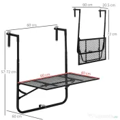Outsunny Masă Pliabilă pentru Balustradă sau Balcon, din Metal, Reglabilă în Înălțime, 60x60x57-72cm, Negru | Aosom Romania 