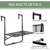 Outsunny Masă Pliabilă pentru Balustradă sau Balcon, din Metal, Reglabilă în Înălțime, 60x60x57-72cm, Negru | Aosom Romania 