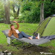 Outsunny Pat Pliabil pentru Camping cu Buzunare de Depozitare și Geantă de Transport, Pat pentru Camping, 188x64.5x53 cm, Gri | Aosom Romania