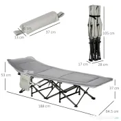 Outsunny Pat Pliabil pentru Camping cu Buzunare de Depozitare și Geantă de Transport, Pat pentru Camping, 188x64.5x53 cm, Gri | Aosom Romania
