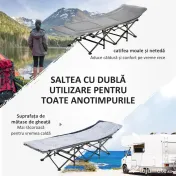 Outsunny Pat Pliabil pentru Camping cu Buzunare de Depozitare și Geantă de Transport, Pat pentru Camping, 188x64.5x53 cm, Gri | Aosom Romania