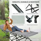 Outsunny Pat Pliabil pentru Camping cu Buzunare de Depozitare și Geantă de Transport, Pat pentru Camping, 188x64.5x53 cm, Gri | Aosom Romania