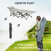 Outsunny Pat Pliabil pentru Camping cu Buzunare de Depozitare și Geantă de Transport, Pat pentru Camping, 188x64.5x53 cm, Gri | Aosom Romania