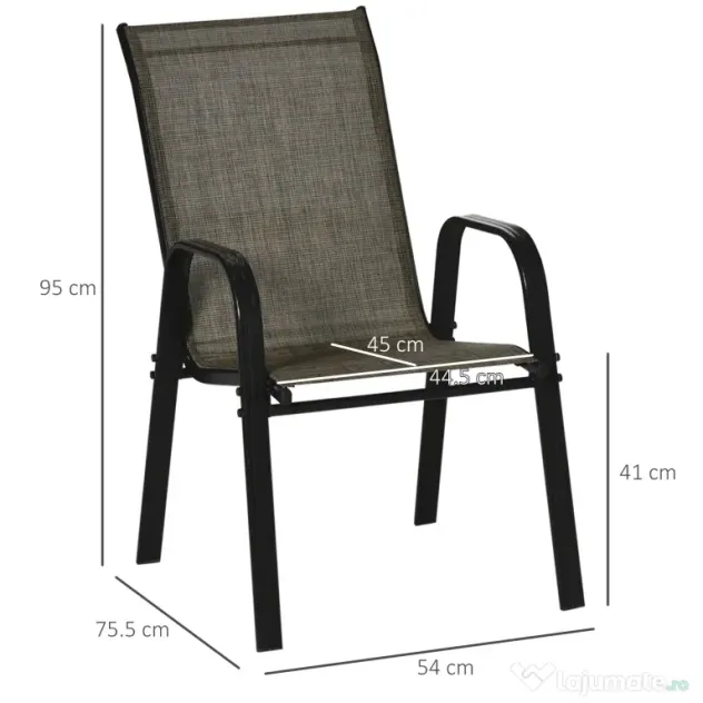 Outsunny Set 4 Piese Scaune de Gradina cu Cotiere, Scaune de Exterior Stivuibile din Metal si Tesatura Respirabila, Maro