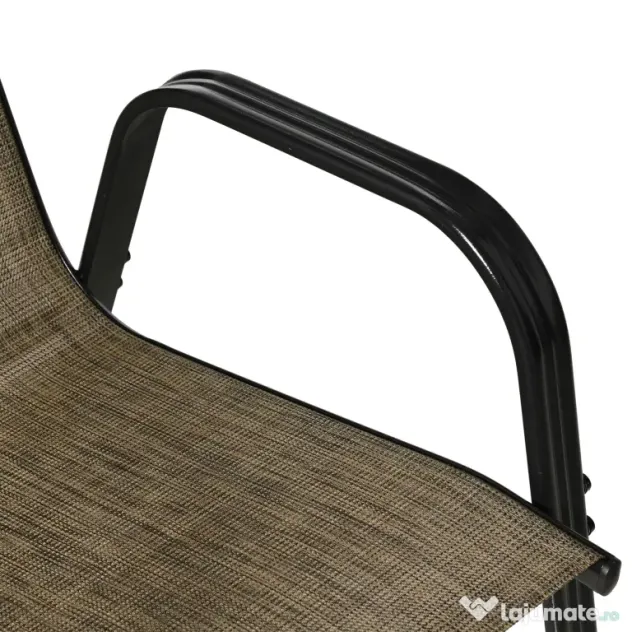 Outsunny Set 4 Piese Scaune de Gradina cu Cotiere, Scaune de Exterior Stivuibile din Metal si Tesatura Respirabila, Maro