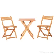 Outsunny Set 3 Piese Masa si Scaune de Gradina Pliabile din Lemn pentru Exterior