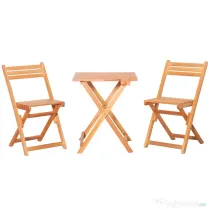 Outsunny Set 3 Piese Masa si Scaune de Gradina Pliabile din Lemn pentru Exterior