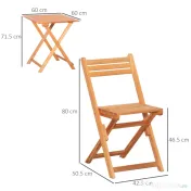Outsunny Set 3 Piese Masa si Scaune de Gradina Pliabile din Lemn pentru Exterior