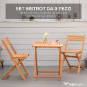 Outsunny Set 3 Piese Masa si Scaune de Gradina Pliabile din Lemn pentru Exterior