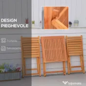 Outsunny Set 3 Piese Masa si Scaune de Gradina Pliabile din Lemn pentru Exterior