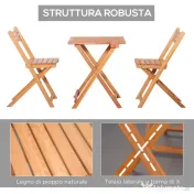 Outsunny Set 3 Piese Masa si Scaune de Gradina Pliabile din Lemn pentru Exterior