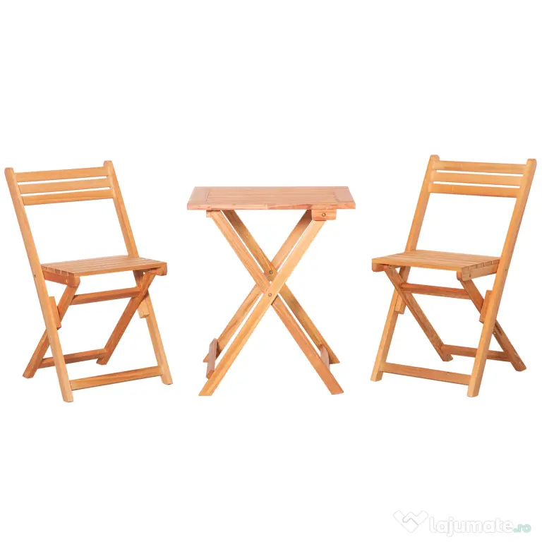 Outsunny Set Mobilier de Grădina din Lemn de Teak, 3 Piese, Masa și Scaune Pliabile, Rezistent la Intemperii, Design Natural | Aosom Romania