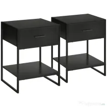 HOMCOM Set din 2 Noptiere Moderne, Noptieră cu Raft și Sertar, Organizatoare de Depozitare pentru Dormitor, Camera de Zi, 45x40x60 cm, Negru | Aosom Romania